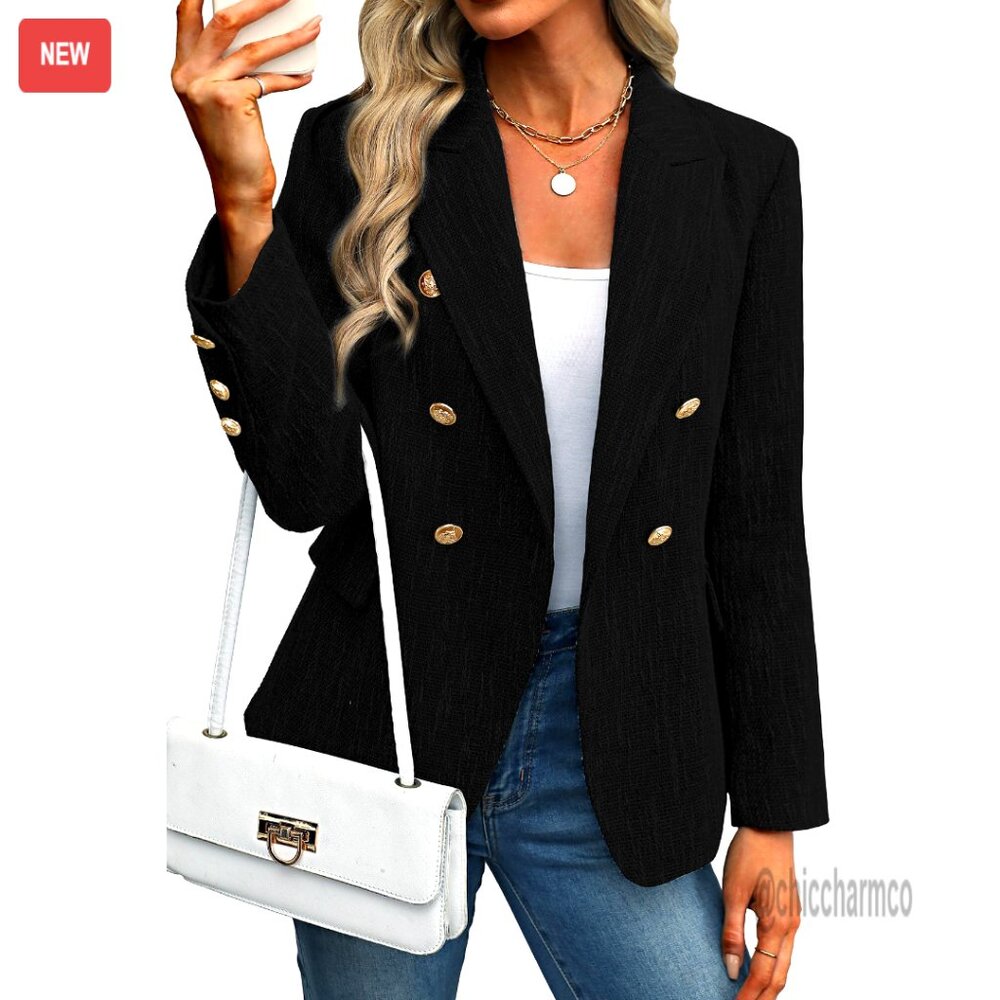 Classic Black Double-Breasted Blazer Jacket